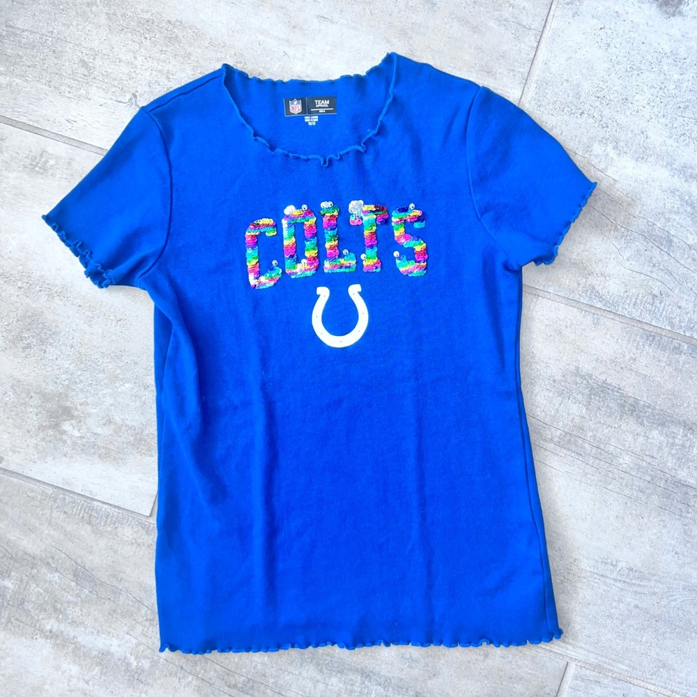 NFL Indianapolis Colts Girls Sequin‎ T-Shirt Blue Team Apparel Size 10/12